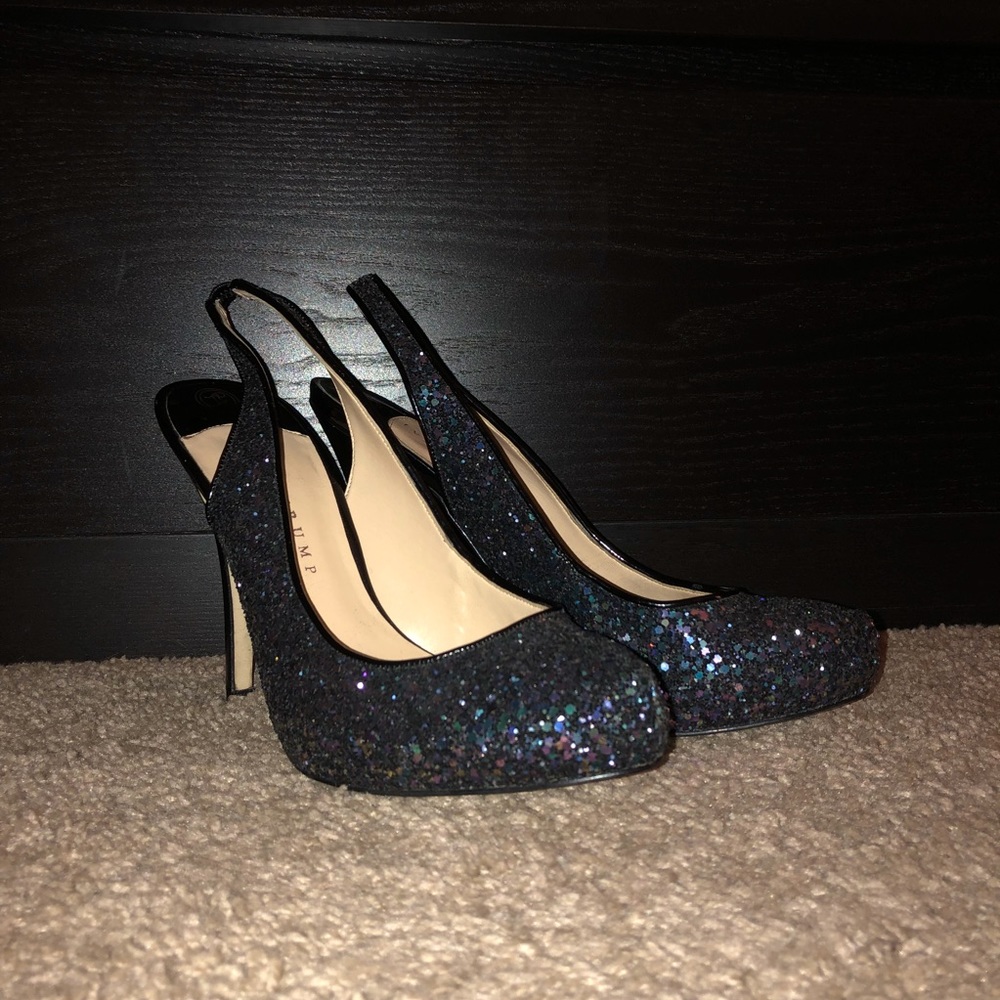Ivanka Trump Black Glitter Sling Back Heels (9)